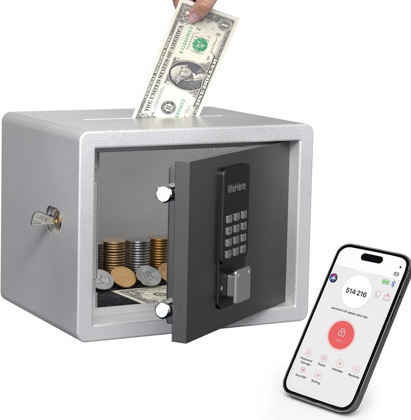 WeHere Safe Box with Smart Keypad Lock, Small Cash Drop Box, App/One-Time Password/Fixed Code/Spare Key Unlock, Safe Cabinet for Home, Office, Hotel Storage Gun, Money, Jewelry, 0.45 Cubic feet - Image 1